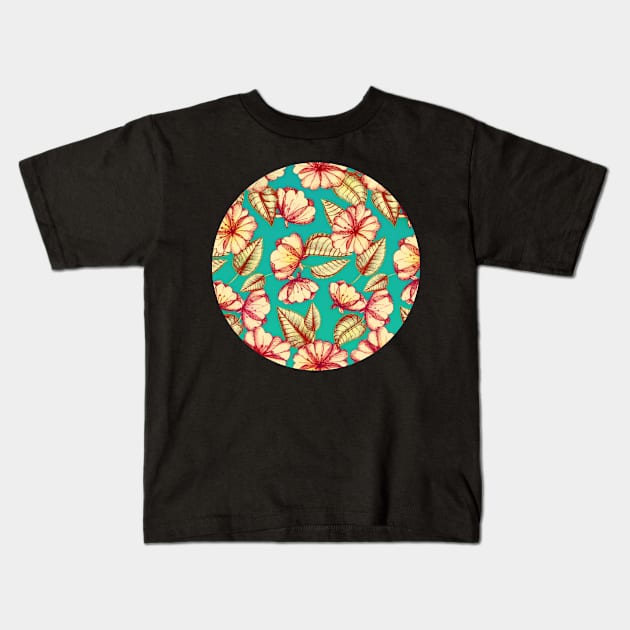 Rust & Teal Floral Pattern Kids T-Shirt by micklyn